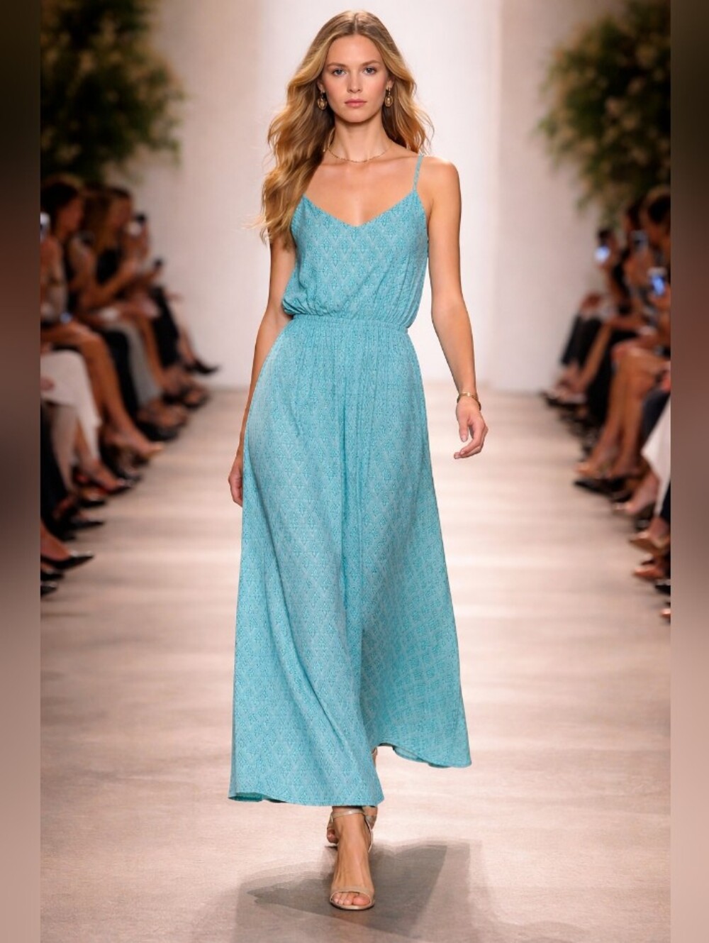 Faded Glory Teal Printed Spaghetti-Strap Maxi Dress